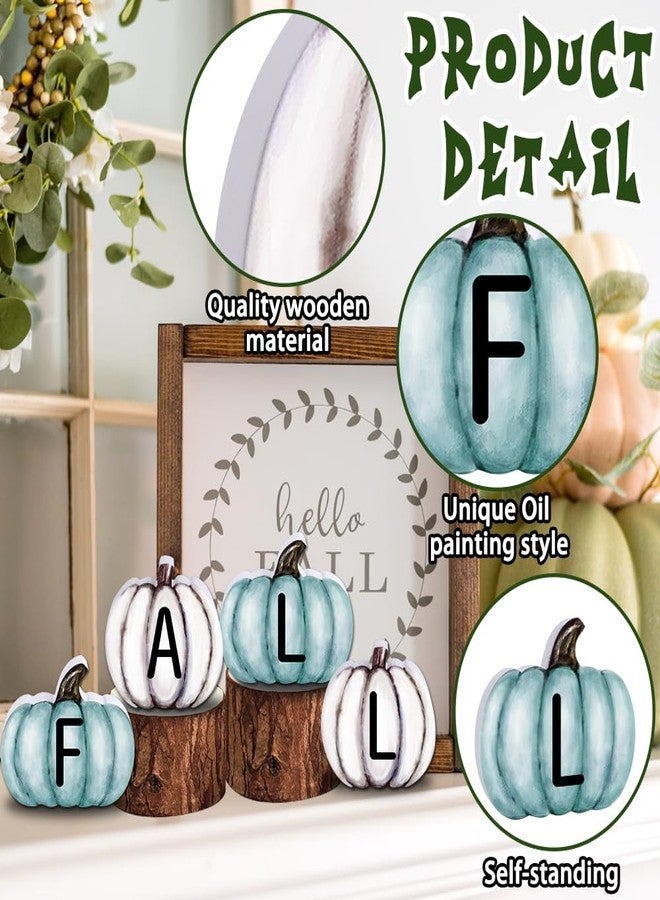 YUJUN 4 Pieces Fall Pumpkin Wooden Signs Decoration,Blue Autumn Tiered Tray Pumpkin Tabletop Decor for Thanksgiving Fall Home Kitchen Harvest Party Decor Supplies - Image 3